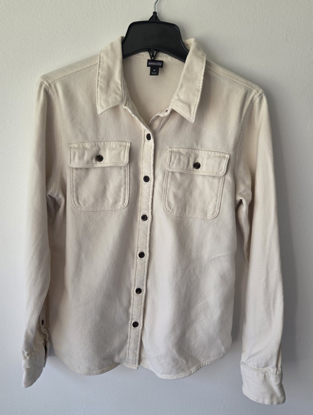 Patagonia Womens Long Sleeve Fjord Flannel Shirt, 100% Cotton Medium, Creamwhite